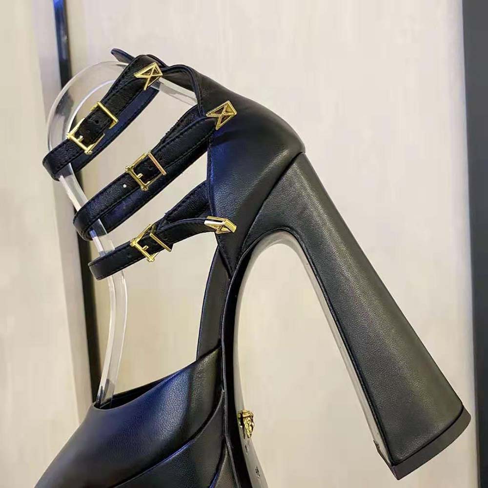 Versace Women Aevitas Pointy Platform Pumps in 16cm Heel Height-Black - image 7