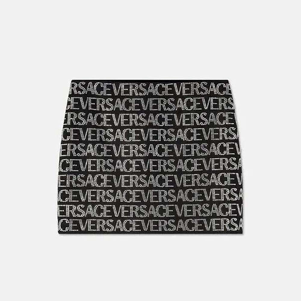 Front view of Versace Women Crystal Versace Allover Mini Skirt
