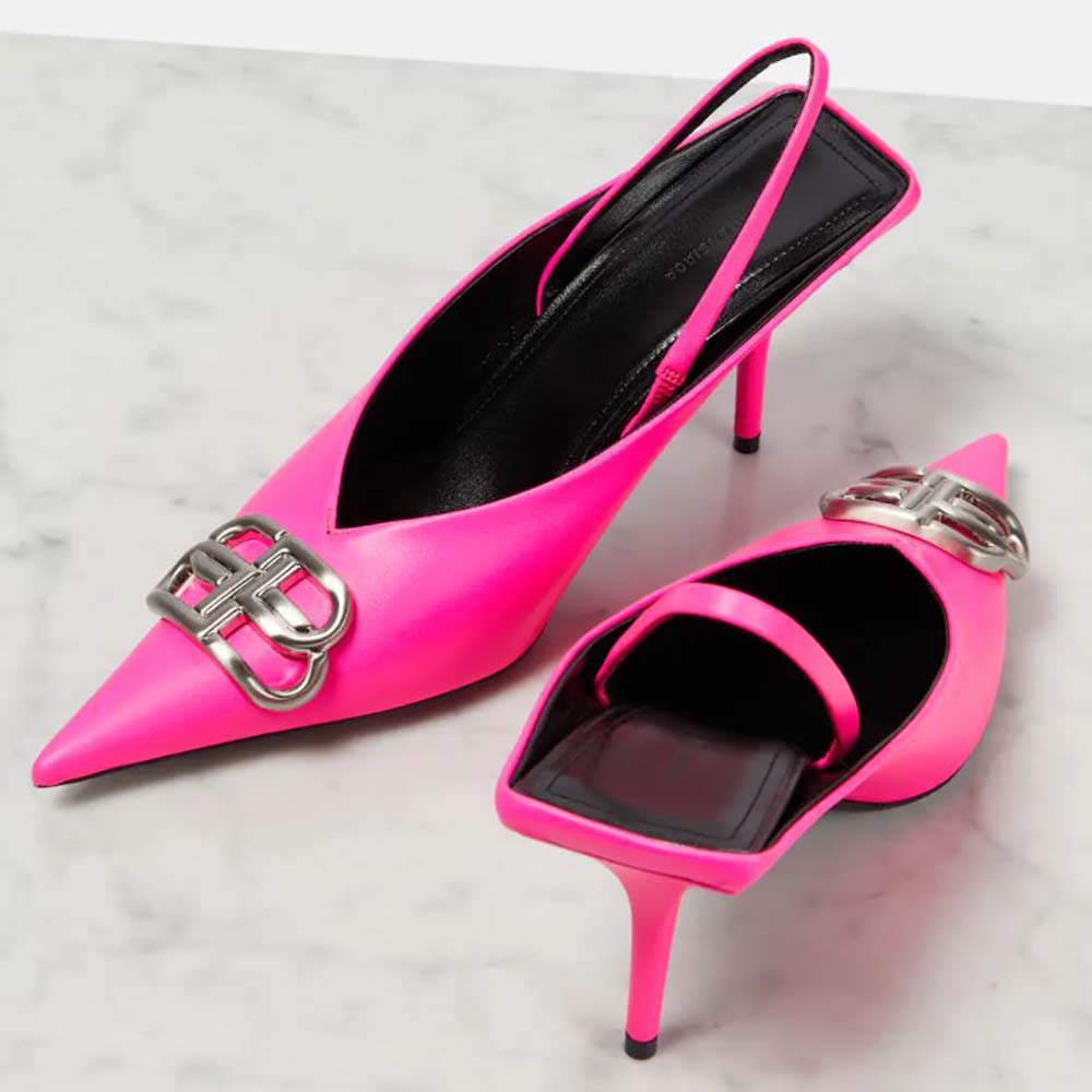 Balenciaga Women Square Knife BB Slingback Mules-Pink - image 4