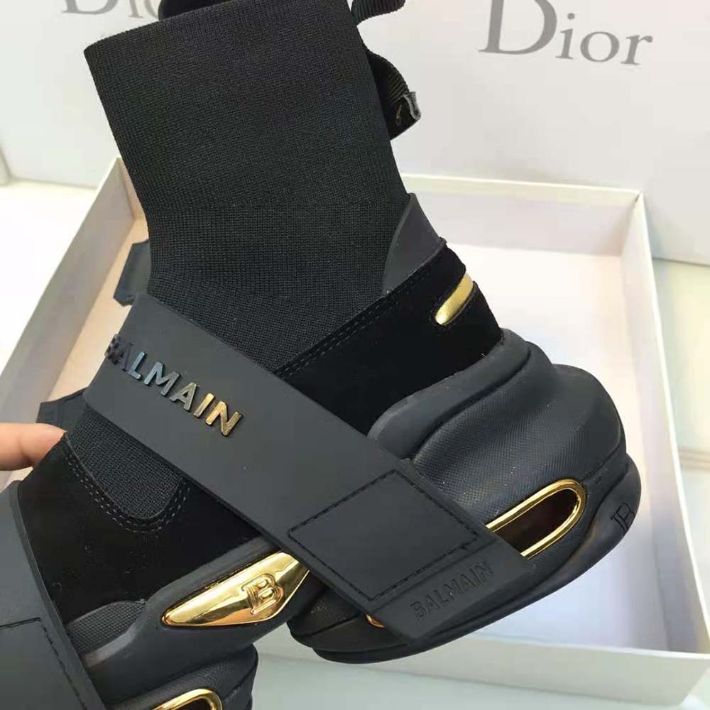 Balmain Unisex B-Bold Mesh and Suede High-Top Trainers with Strap-Black - image 9
