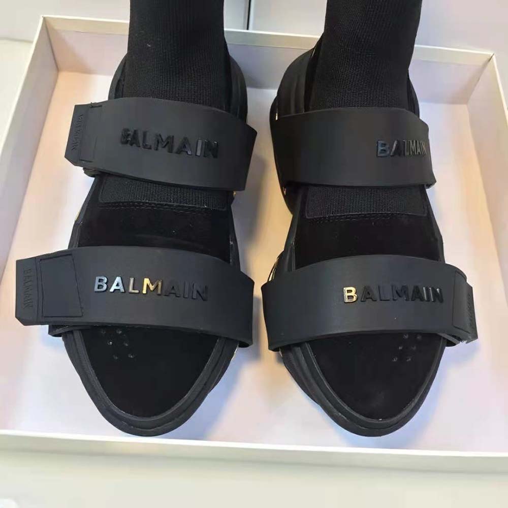 Balmain Unisex B-Bold Mesh and Suede High-Top Trainers with Strap-Black - image 8