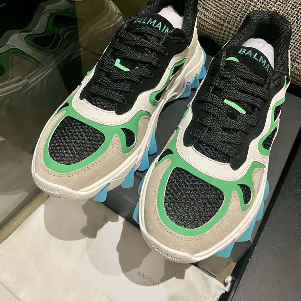 Balmain Unisex B-East Trainer in Leather Suede and Mesh-Aqua - image 6