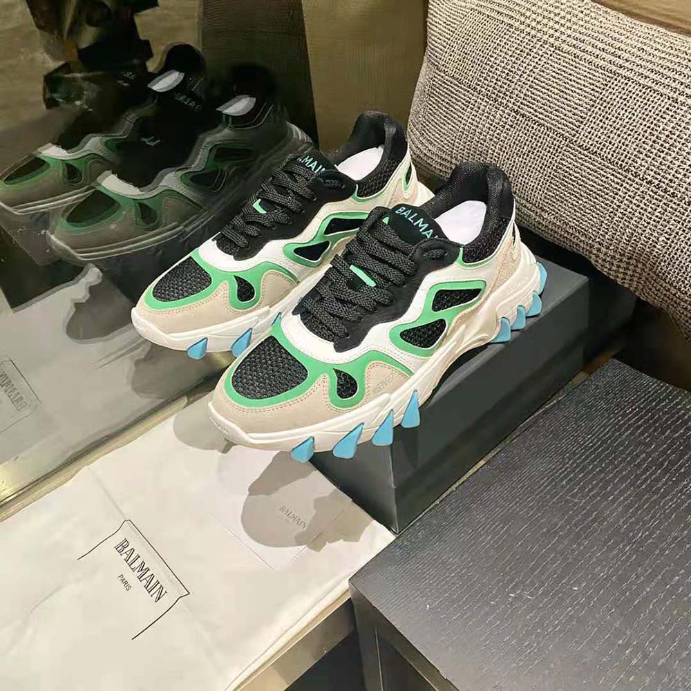Balmain Unisex B-East Trainer in Leather Suede and Mesh-Aqua - image 4