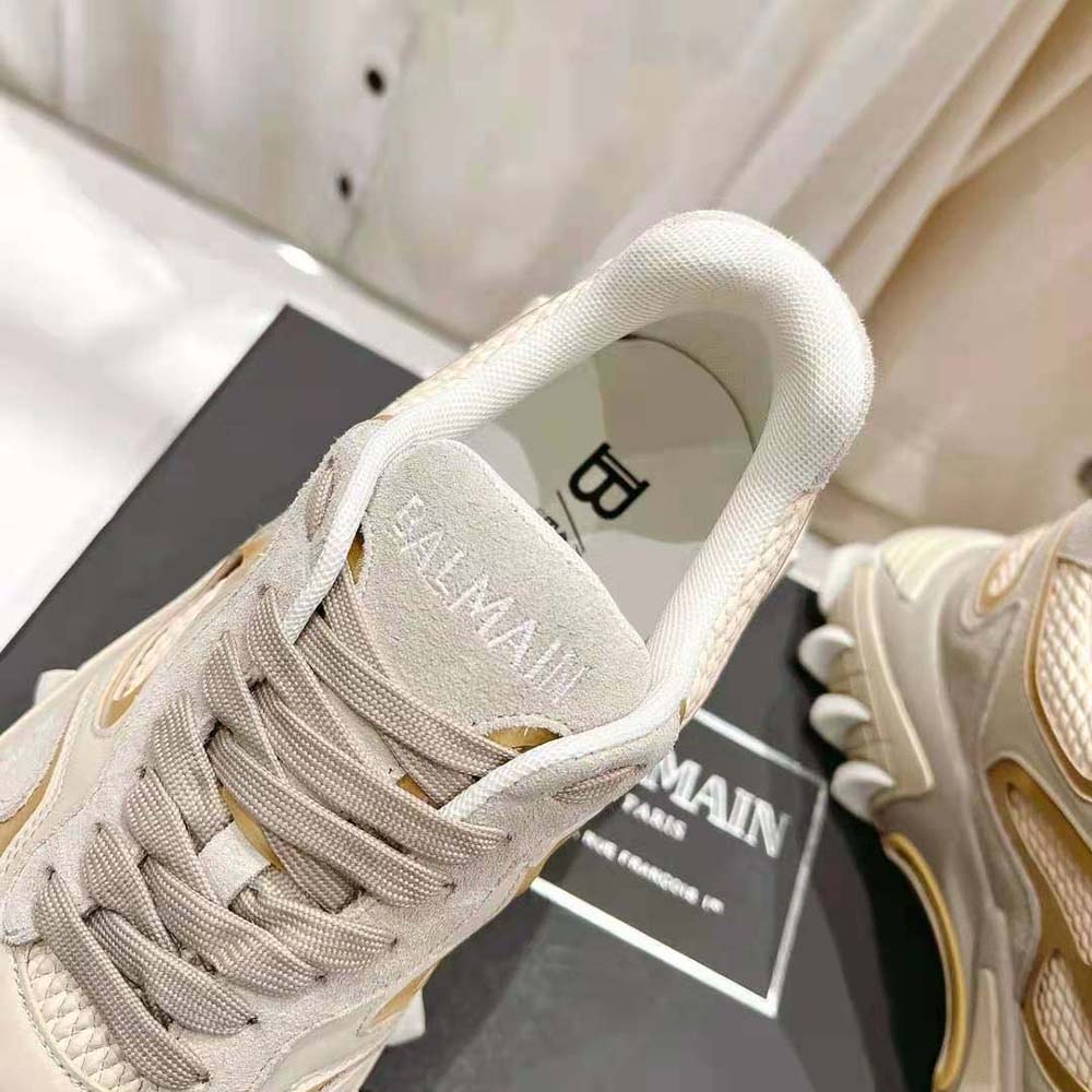 Balmain Unisex B-East Trainer in Leather Suede and Mesh-Beige - image 8