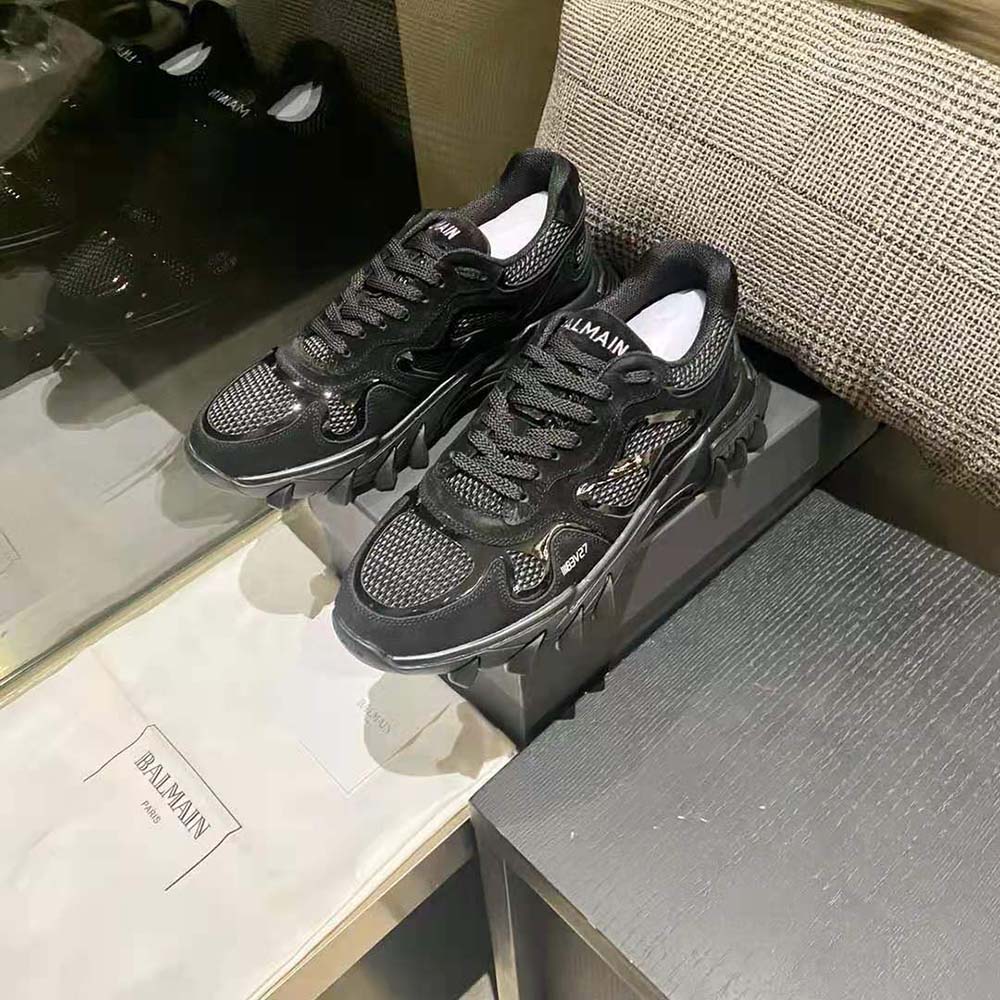 Balmain Unisex B-East Trainer in Leather Suede and Mesh-Black - image 6