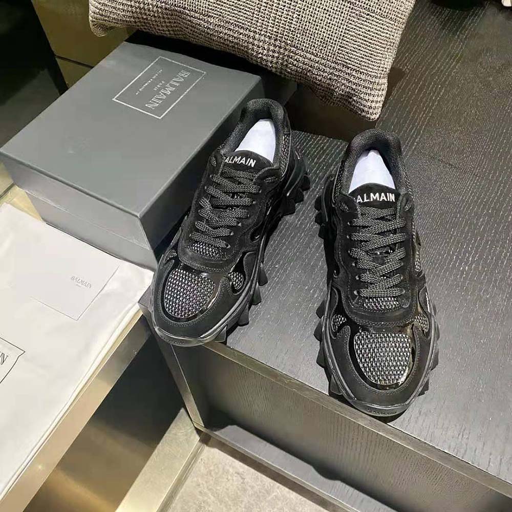 Overhead view showing mixed material textures of Balmain B-East Trainer