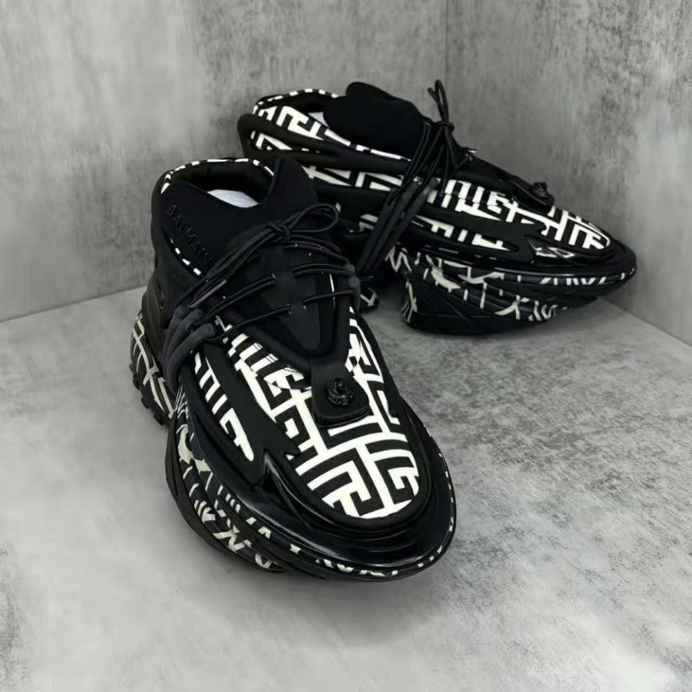 Balmain Unisex Neoprene and Calfskin Unicorn Low-Top Sneakers-Black - image 6
