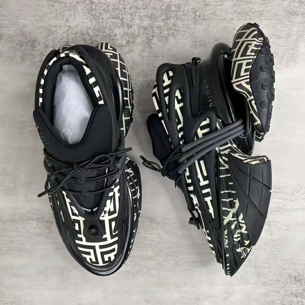 Balmain Unisex Neoprene and Calfskin Unicorn Low-Top Sneakers-Black - image 7