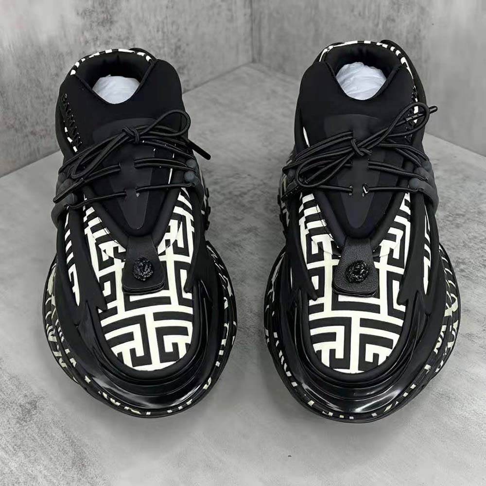 Balmain Unisex Neoprene and Calfskin Unicorn Low-Top Sneakers-Black - image 5