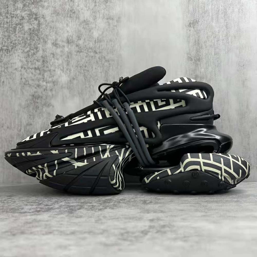 Balmain Unisex Neoprene and Calfskin Unicorn Low-Top Sneakers-Black - image 4