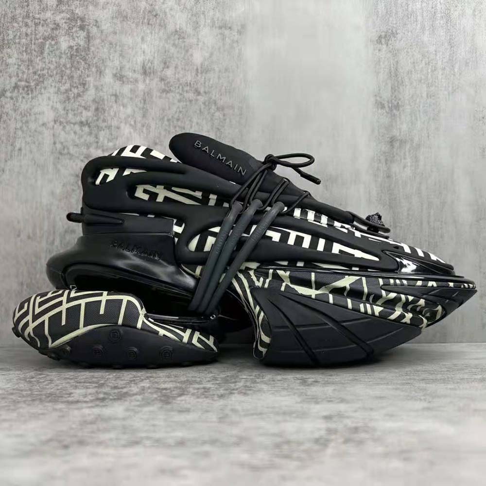 Top view showing laces and low-top silhouette of Balmain Unisex Black sneakers
