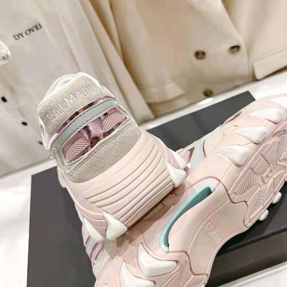 Balmain Women B-East Trainer in Leather Suede and Mesh-Pink - image 10