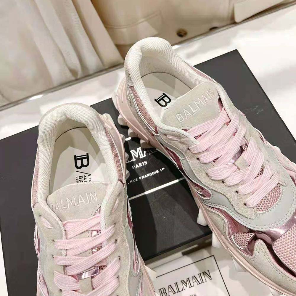 Balmain Women B-East Trainer in Leather Suede and Mesh-Pink - image 8