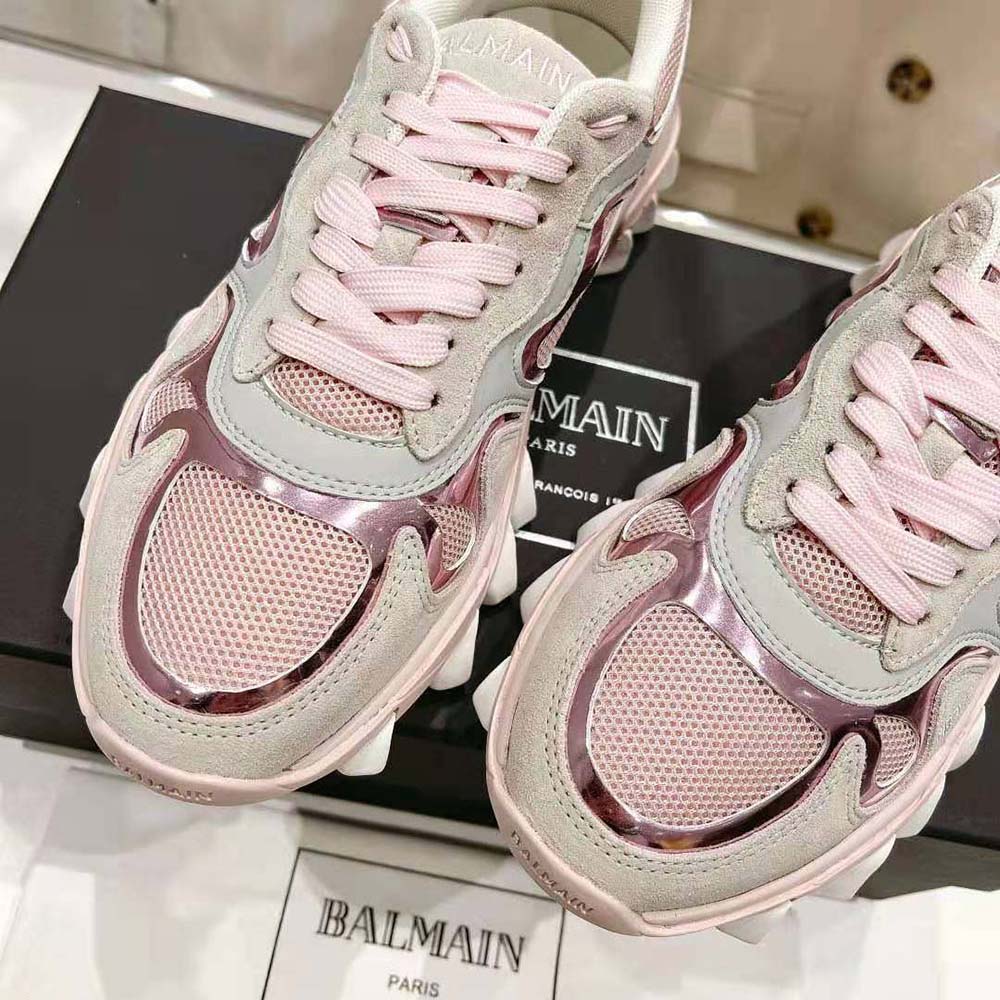 Balmain Women B-East Trainer in Leather Suede and Mesh-Pink - image 7
