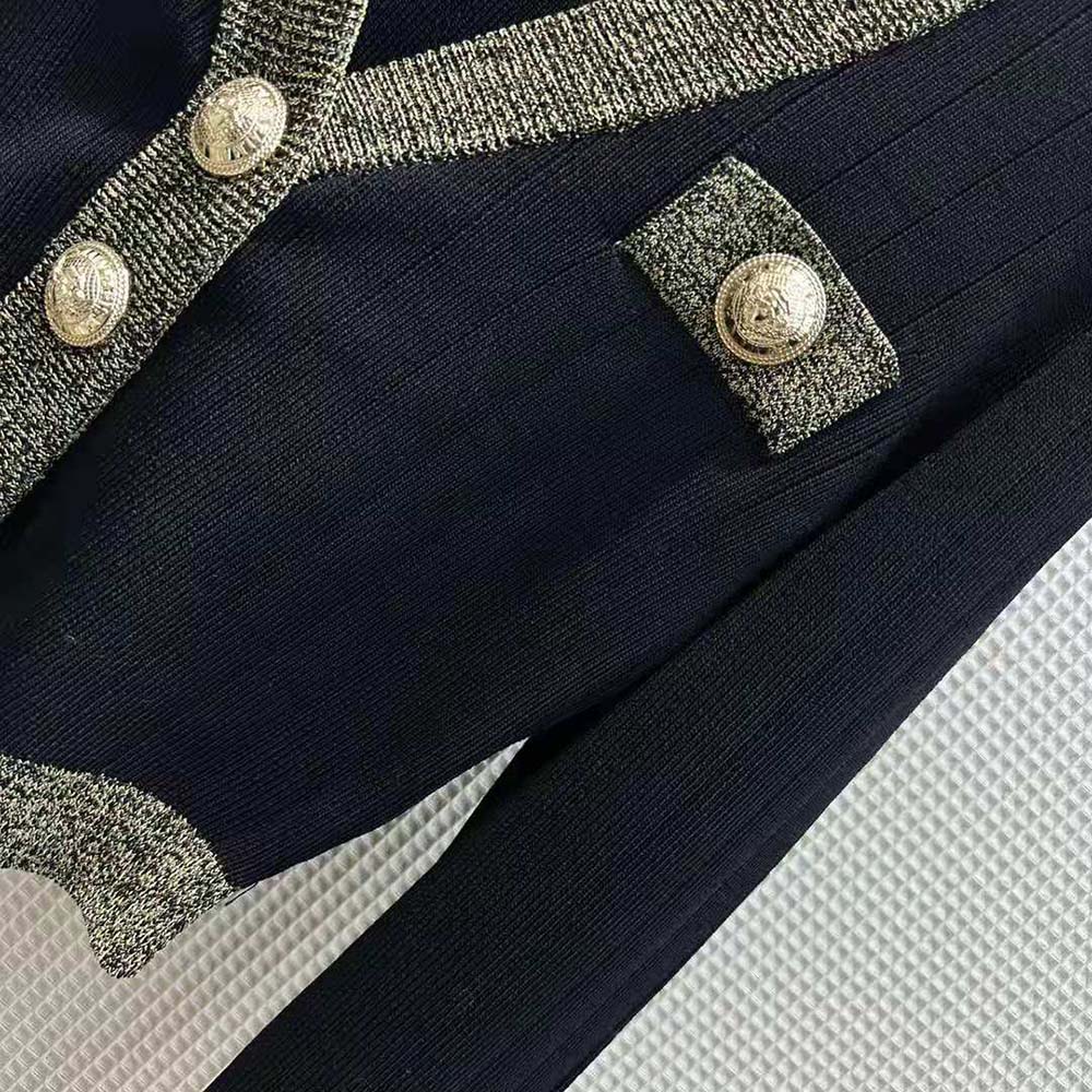 Balmain Women Cropped Knit Cardigan with Gold Trim - image 6