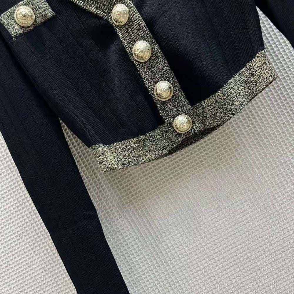 Balmain Women Cropped Knit Cardigan with Gold Trim - image 7