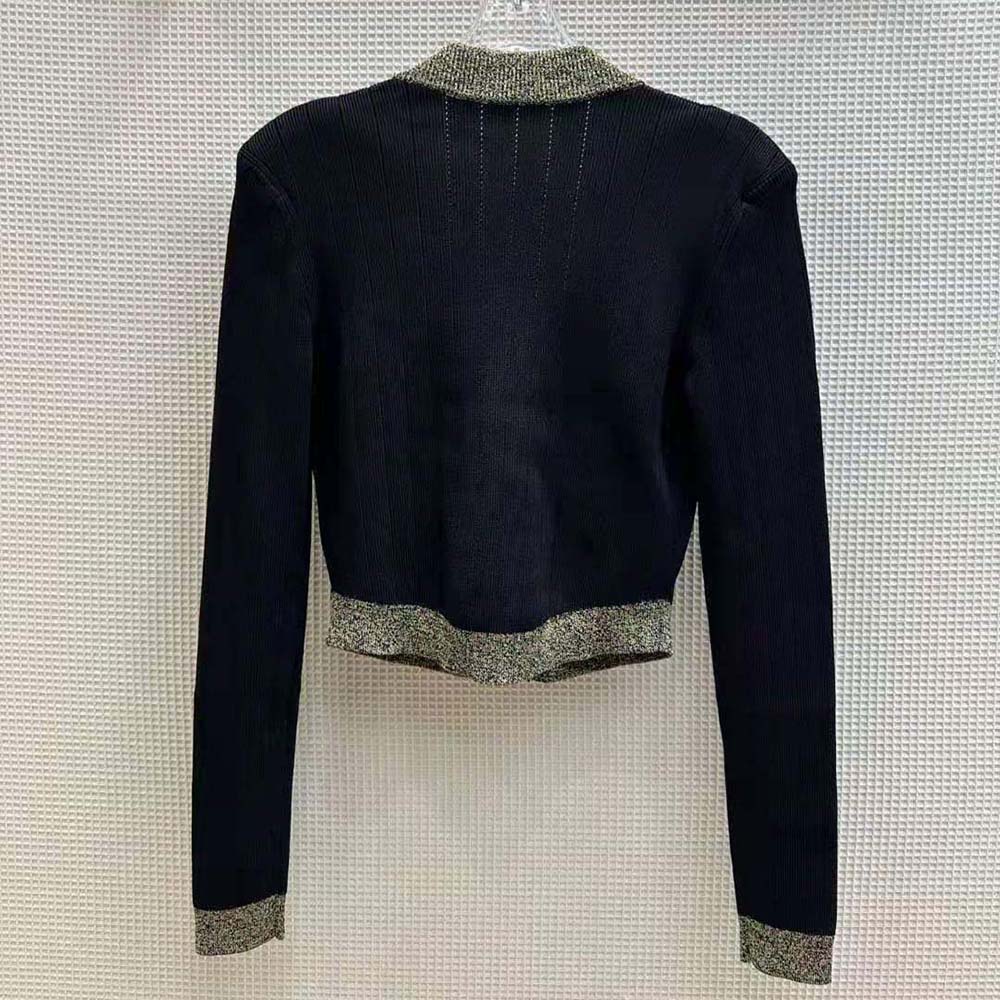 Side profile showing tailored fit of Balmain Women Cropped Knit Cardigan