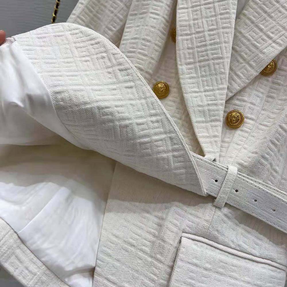 Balmain Women Double-Breasted Cotton Blazer with Balmain Buckle-White - image 10