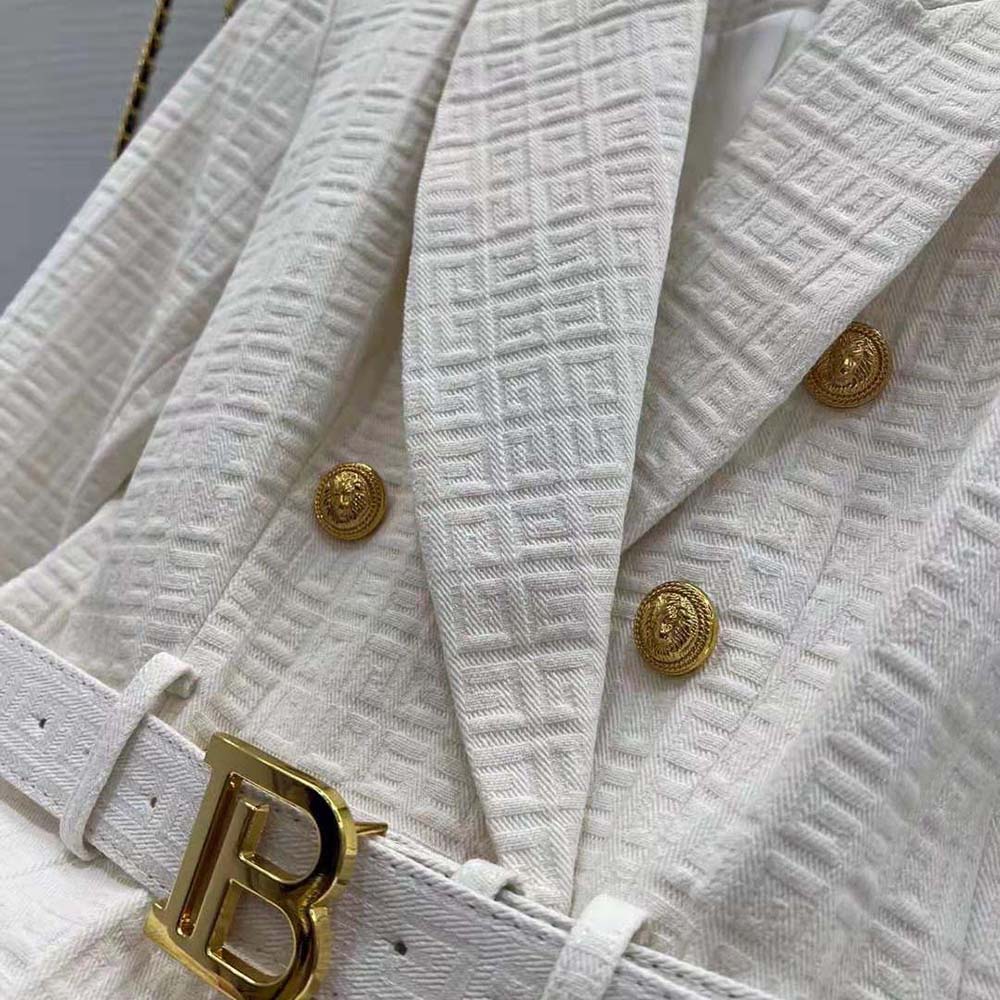 Balmain Women Double-Breasted Cotton Blazer with Balmain Buckle-White - image 5