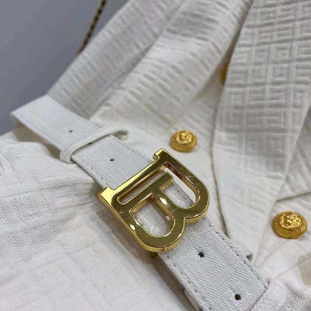 Balmain Women Double-Breasted Cotton Blazer with Balmain Buckle-White - image 7