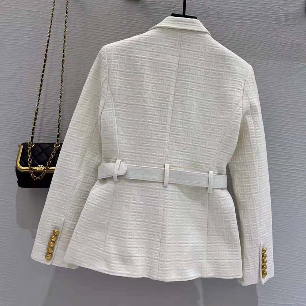 Side angle showing tailored silhouette of Balmain Women Double-Breasted Cotton Blazer