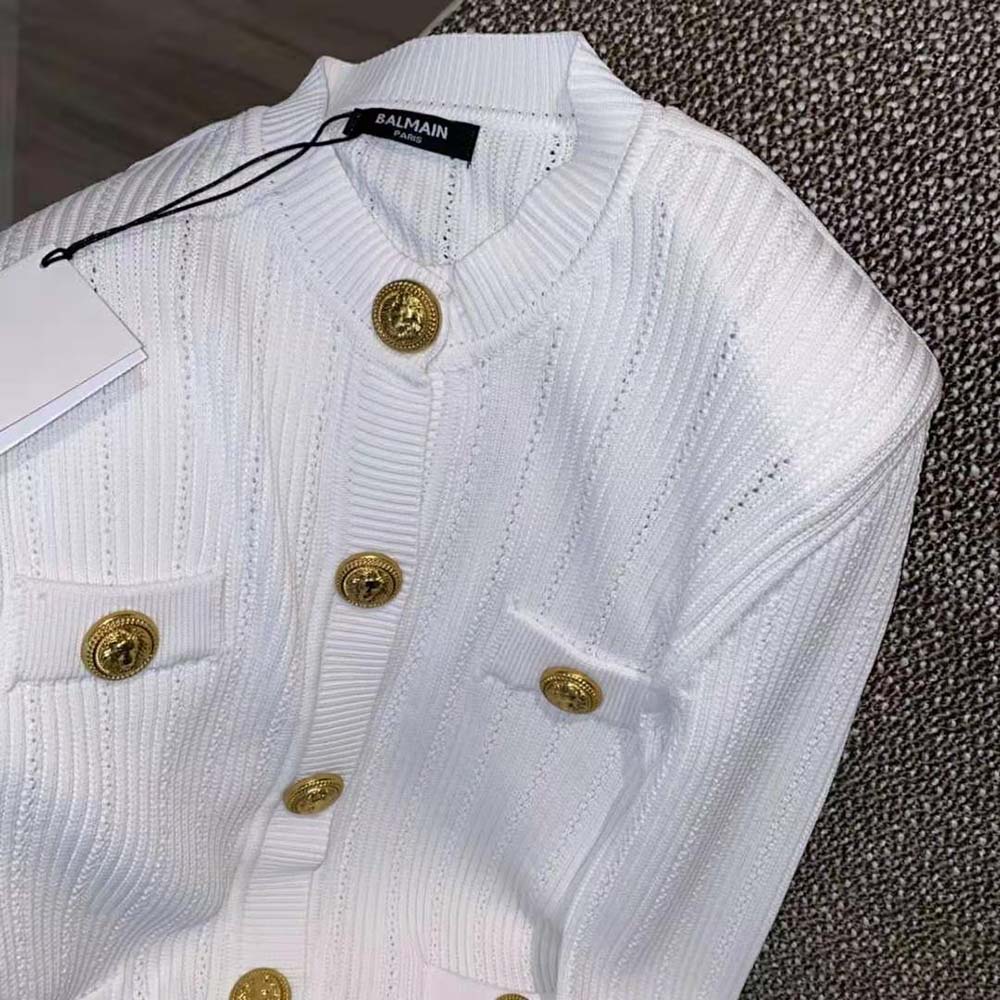 Balmain Women Knit Cardigan with Gold Buttons-White - image 10