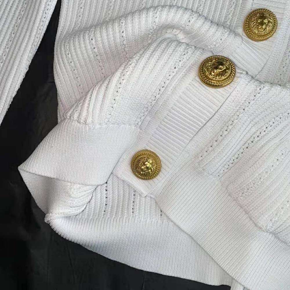 Balmain Women Knit Cardigan with Gold Buttons-White - image 9