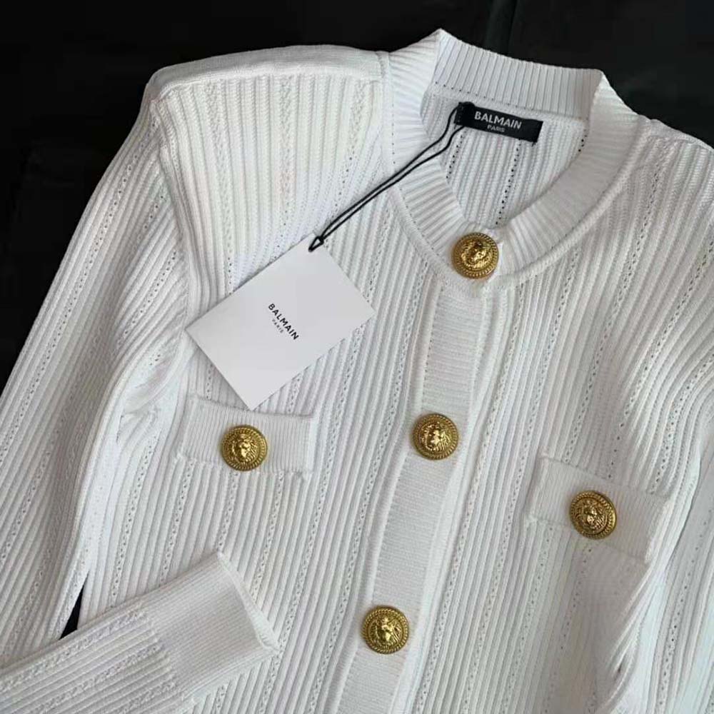 Balmain Women Knit Cardigan with Gold Buttons-White - image 7