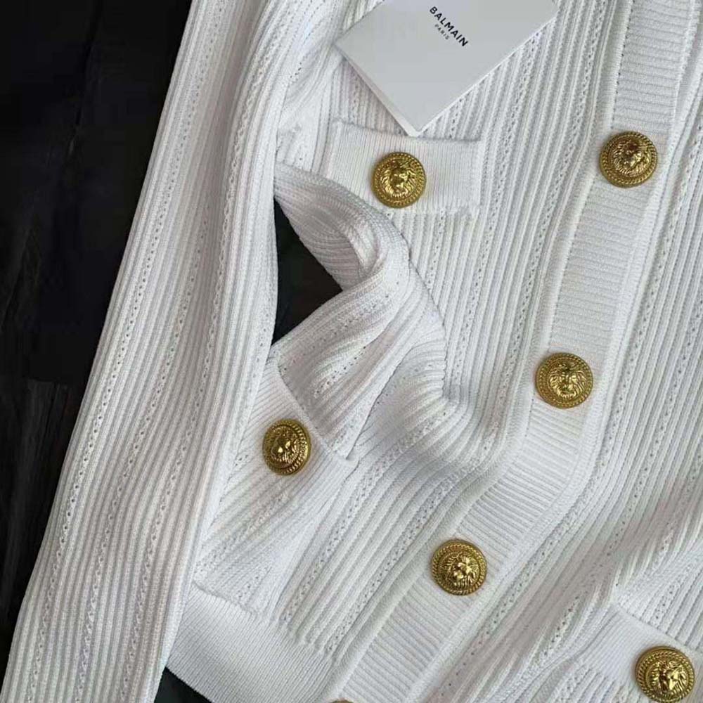 Balmain Women Knit Cardigan with Gold Buttons-White - image 8
