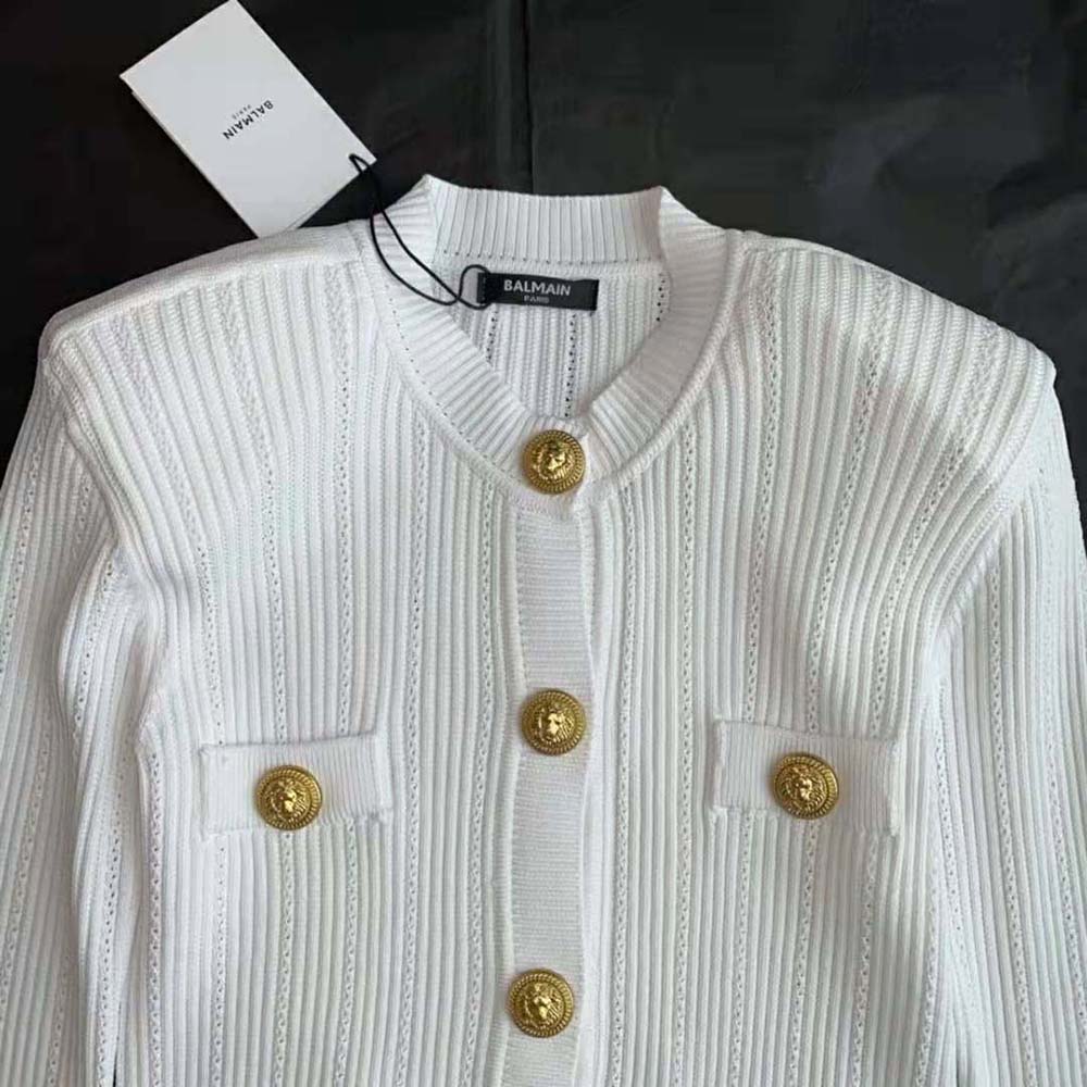 Balmain Women Knit Cardigan with Gold Buttons-White - image 6