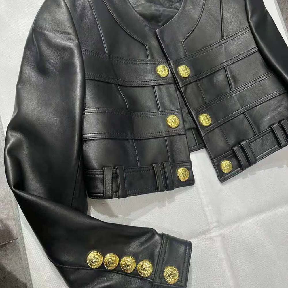 Balmain Women Short Soft Leather Jacket in Lambskin-Black - image 8