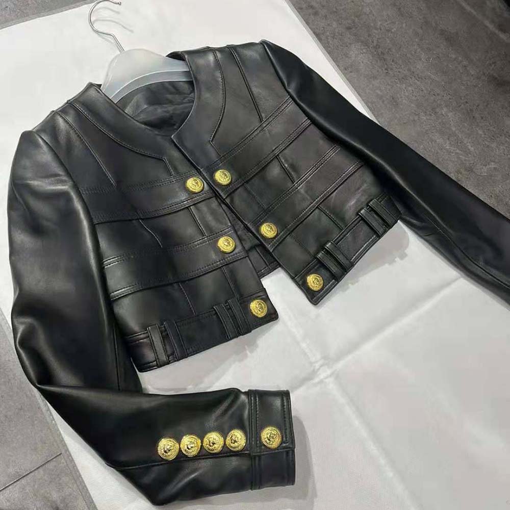 Balmain Women Short Soft Leather Jacket in Lambskin-Black - image 5