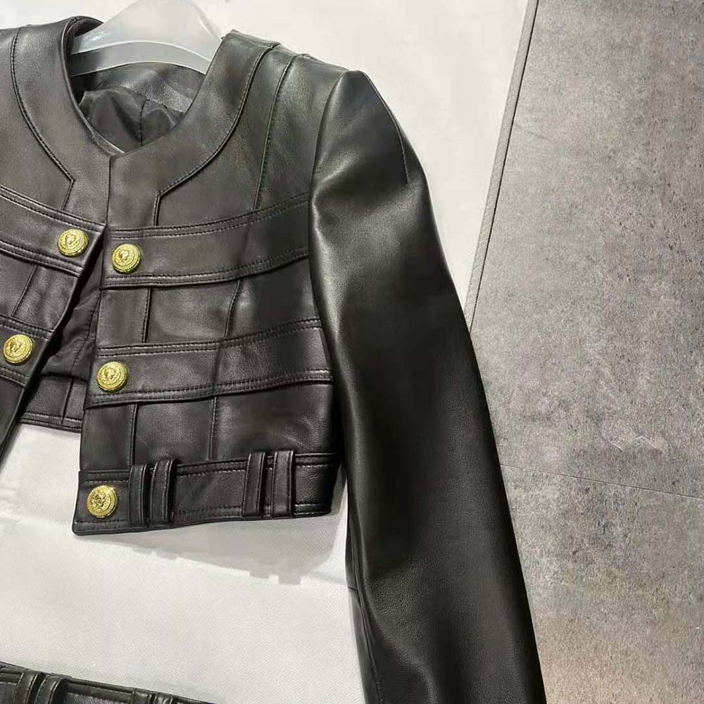 Balmain Women Short Soft Leather Jacket in Lambskin-Black - image 7