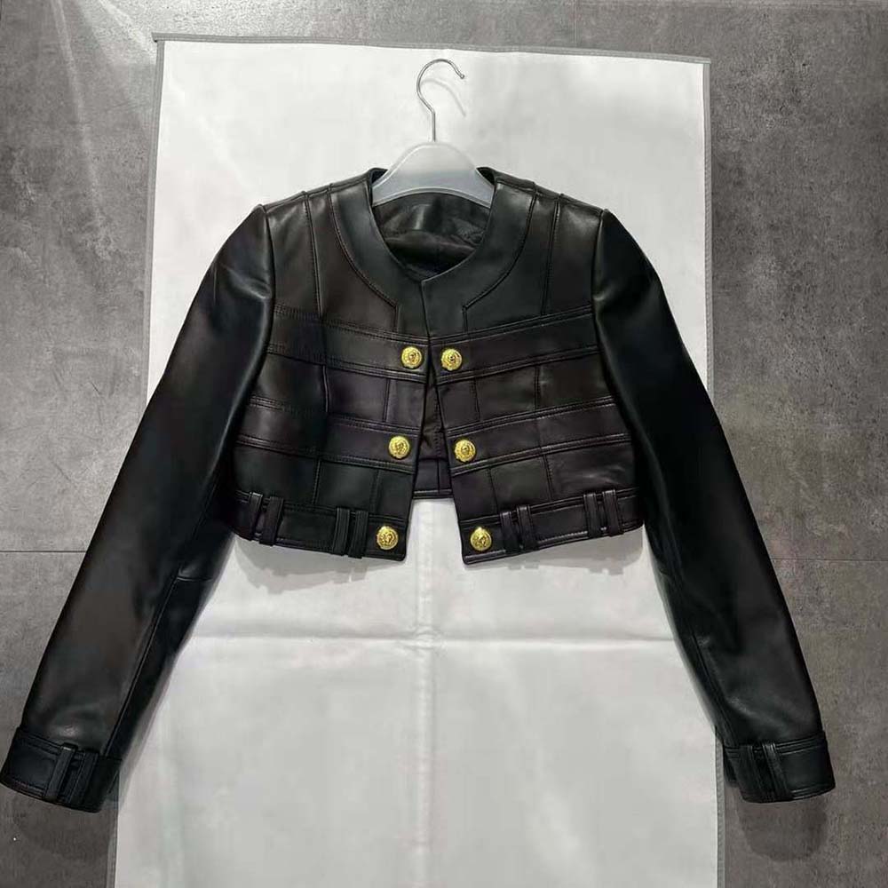 Balmain Women Short Soft Leather Jacket in Lambskin-Black - image 4