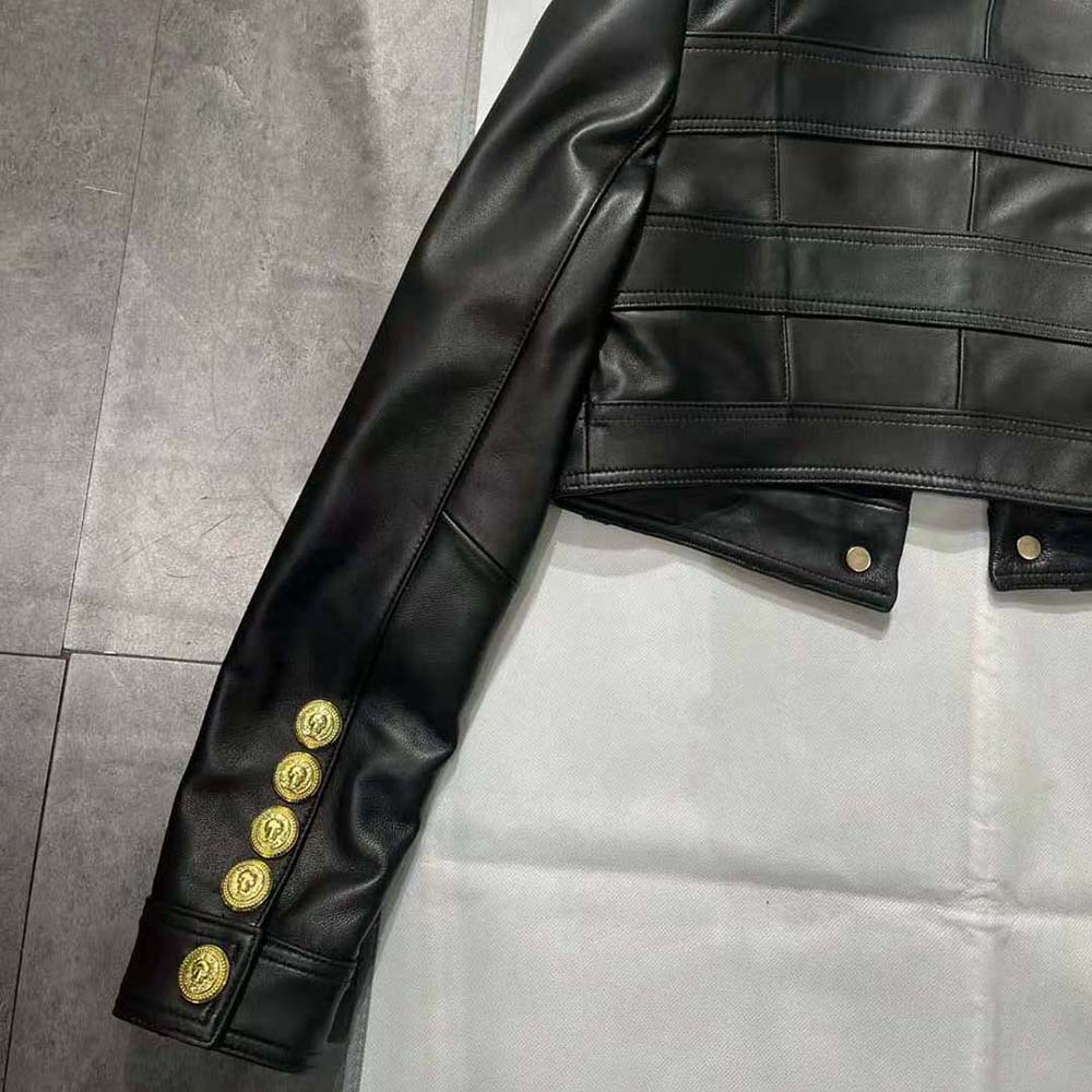 Balmain Women Short Soft Leather Jacket in Lambskin-Black - image 10