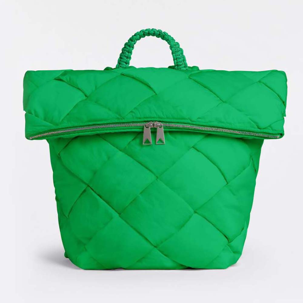 Front angle of Bottega Veneta Men Padded Tech Cassette Backpack-Green