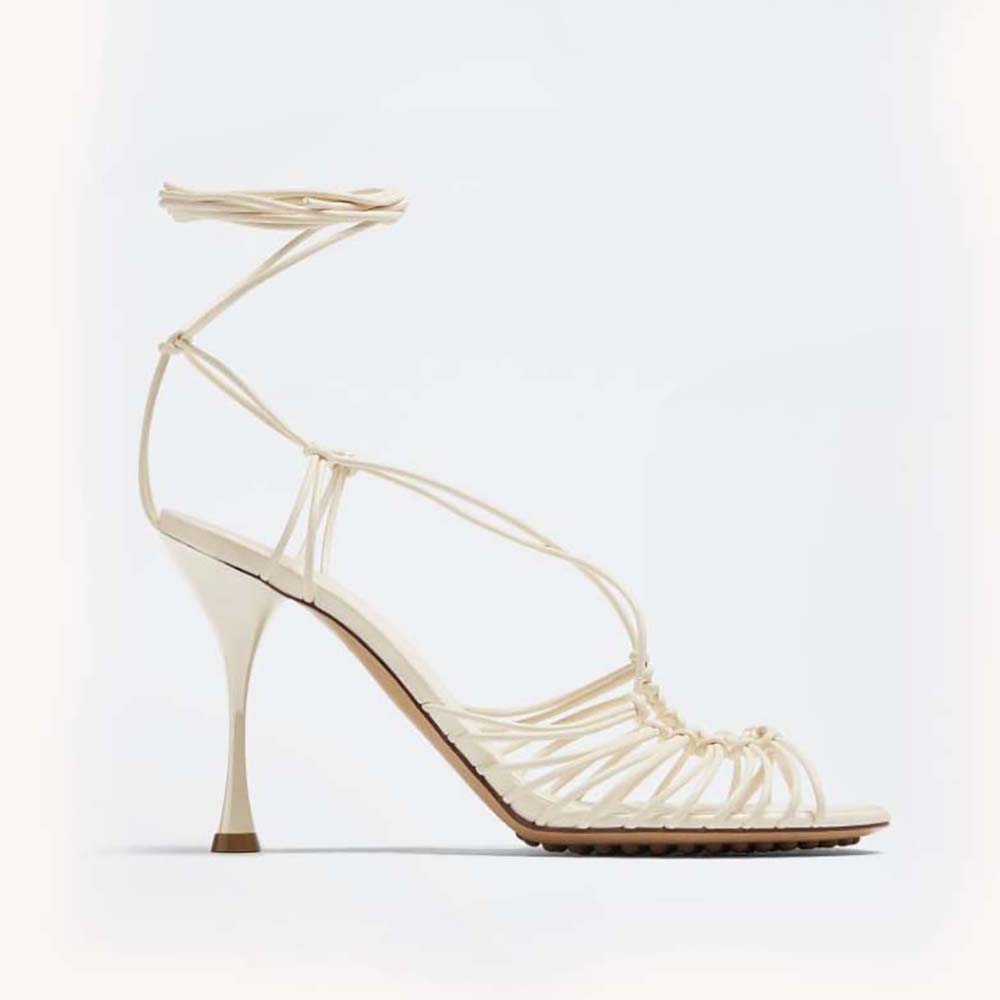 Side view of Bottega Veneta Women Dot Leather Sandals-White high heel
