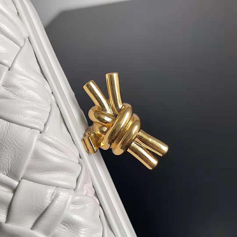 Bottega Veneta Women Knot Foulard Intreccio Leather Minaudiere-White - image 9