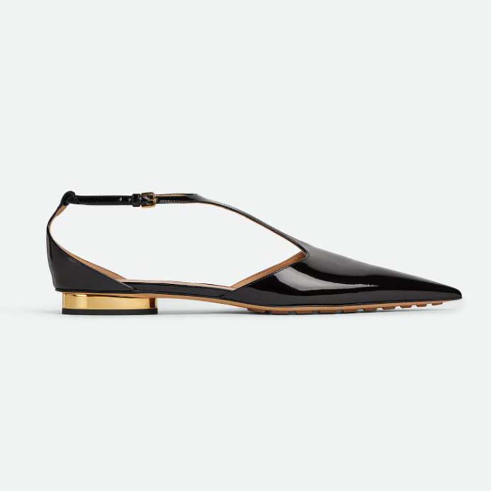 Side view of Bottega Veneta Women Rocket T-Bar Ballerina Flat Laminated Leather T-bar Ballerina-Black