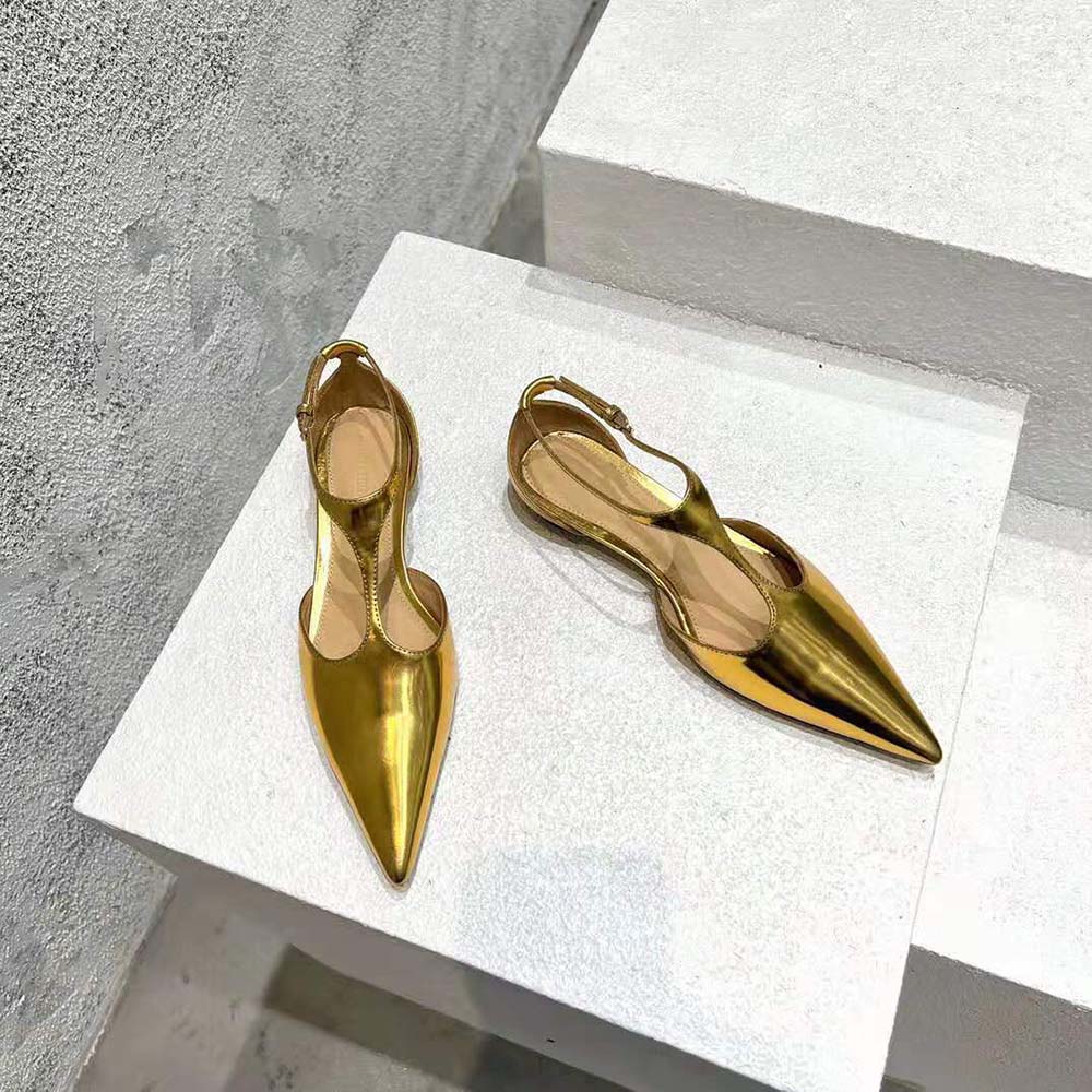 Top-down view showcasing shape and finish of Bottega Veneta Rocket T-Bar Ballerina
