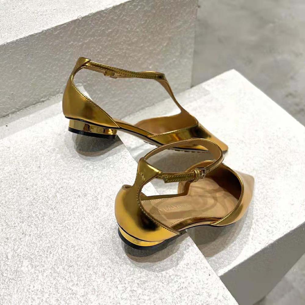 Bottega Veneta Women Rocket T-Bar Ballerina Flat Laminated Leather T-Bar Ballerina-Gold - image 7