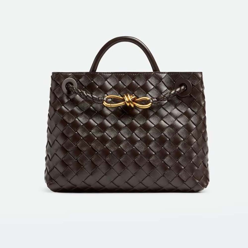 Bottega Veneta Women Small Andiamo Intrecciato Leather Top Handle Bag-Chocolate 
