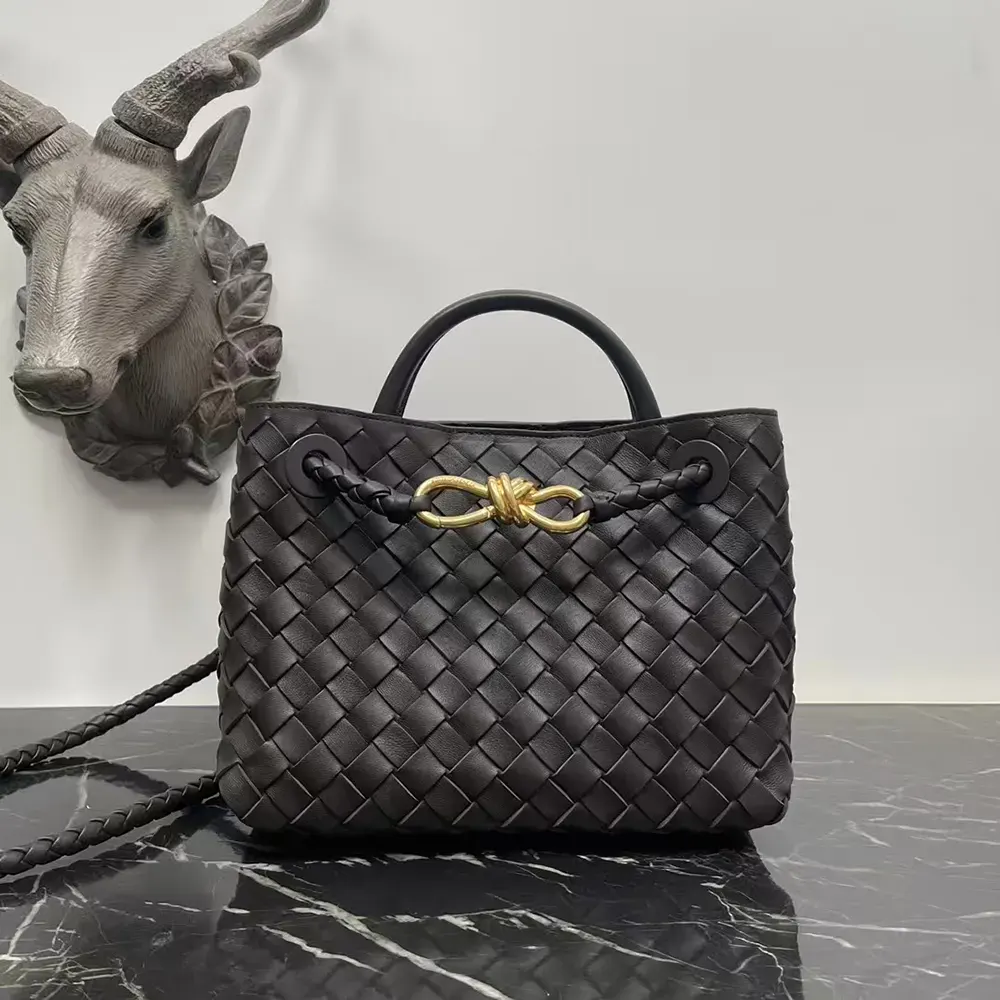 Close-up of woven leather detail on Bottega Veneta Women Small Andiamo Bag