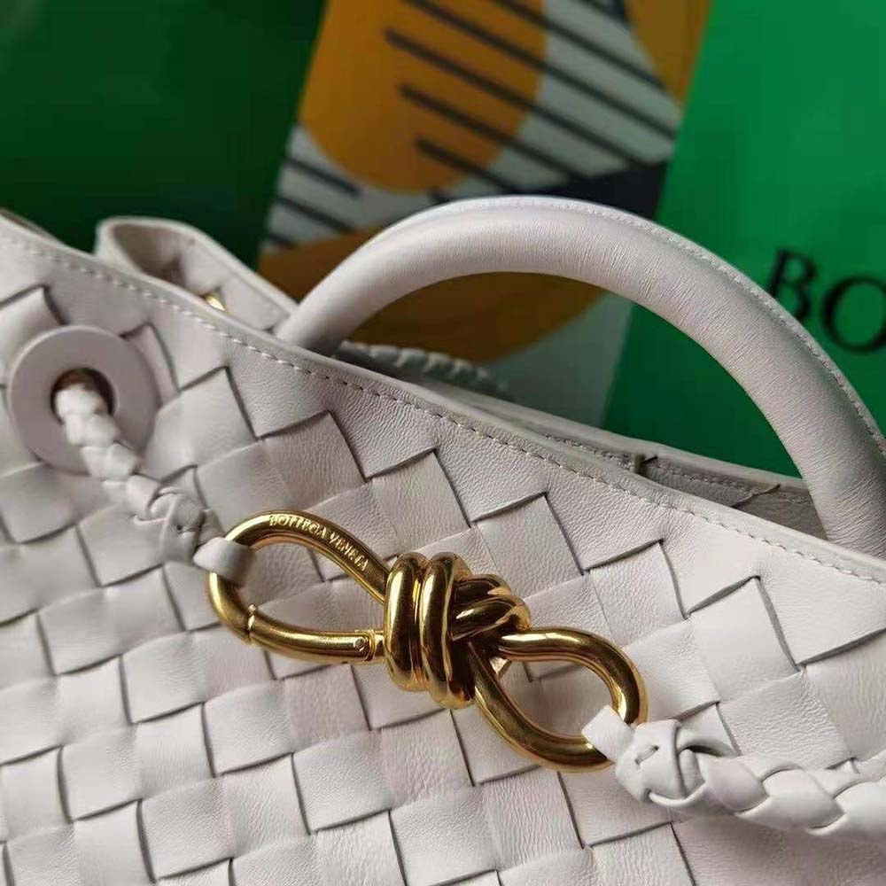 Bottega Veneta Women Small Andiamo Intrecciato Leather Top Handle Bag-White - image 8