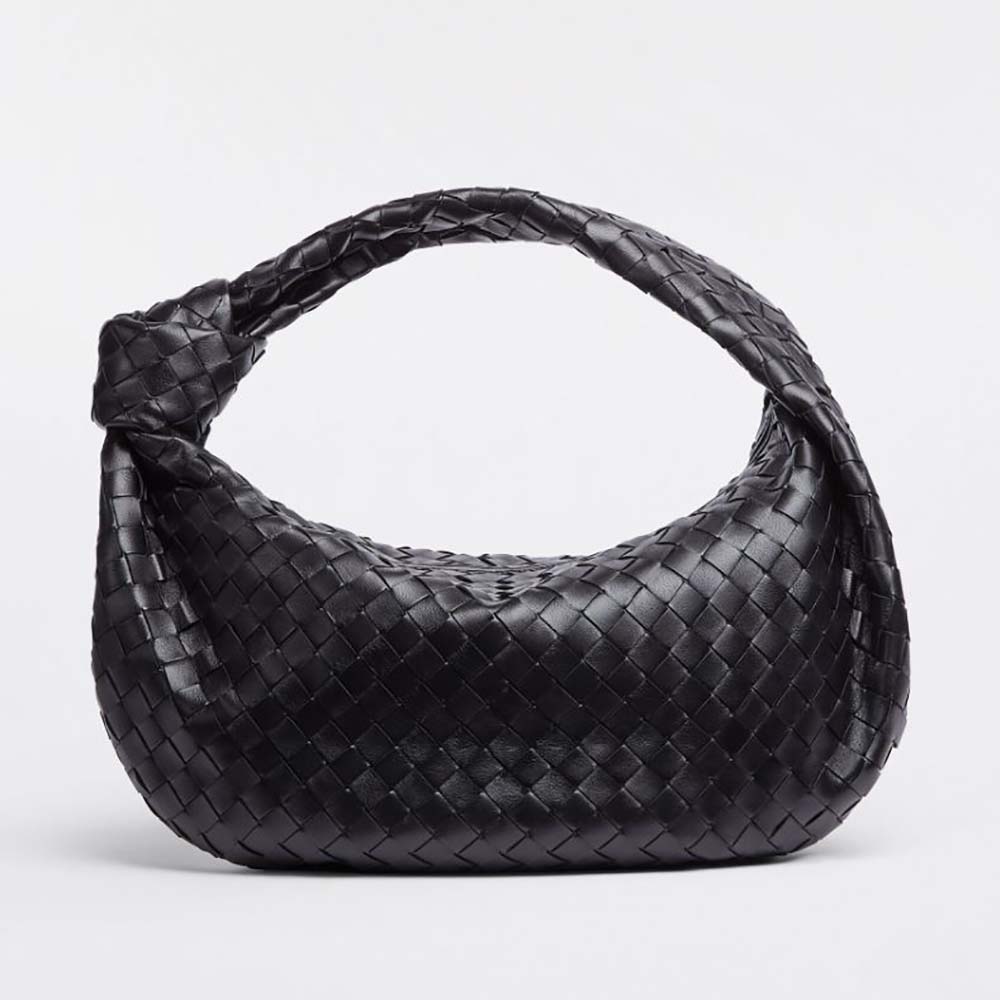 Front view of Bottega Veneta Women Small Jodie Intrecciato Leather Shoulder Bag-Black
