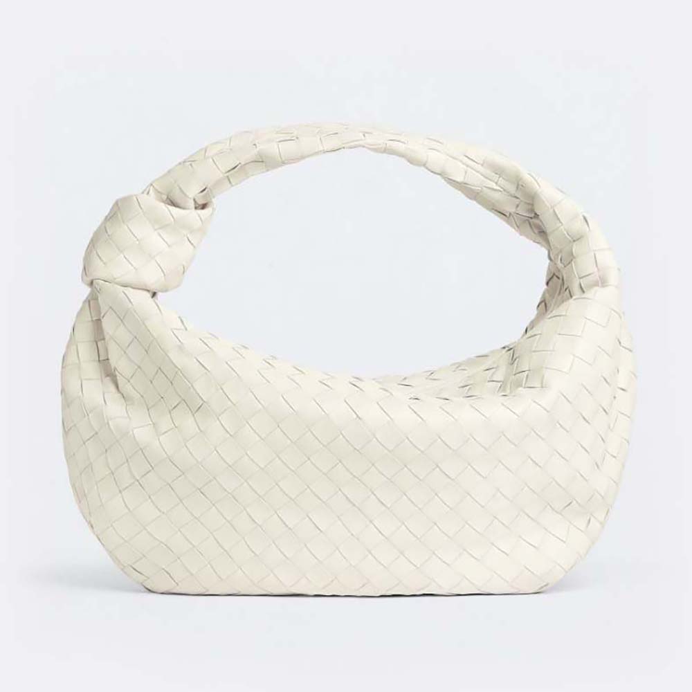 Front view of Bottega Veneta Women Small Jodie Intrecciato Leather Shoulder Bag-White