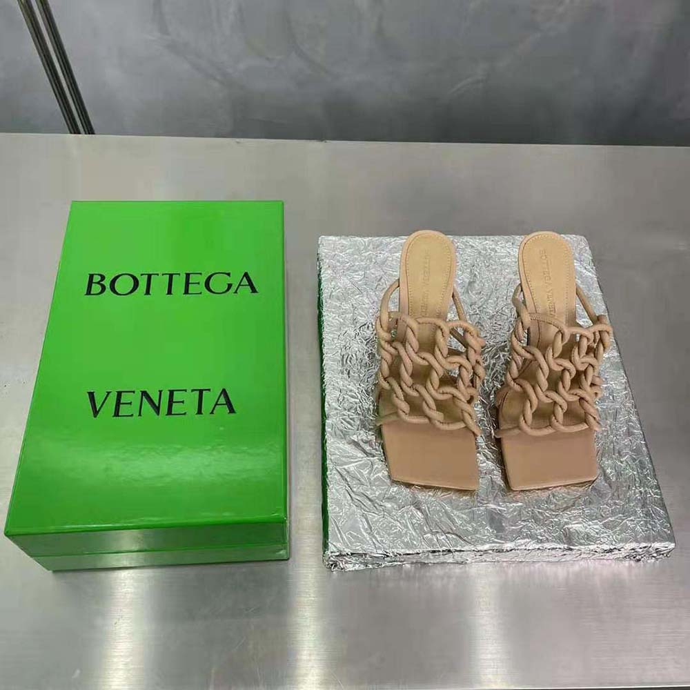 Close-up detail of gold hardware on Bottega Veneta Stretch Twist Mule