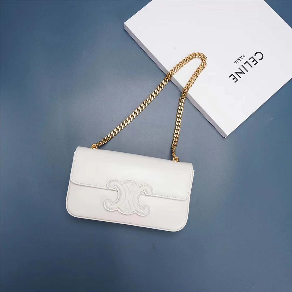 Celine Women Chain Shoulder Bag Cuir Triomphe in Shiny Calfskin-White - image 4