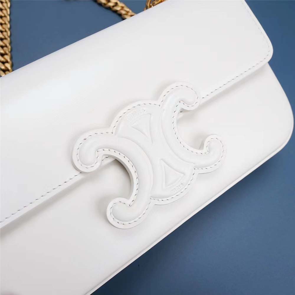 Celine Women Chain Shoulder Bag Cuir Triomphe in Shiny Calfskin-White - image 8