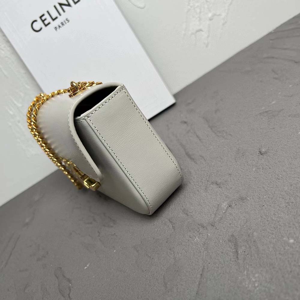 Side angle showcasing structured silhouette of Celine Women Chain Shoulder Bag Triomphe